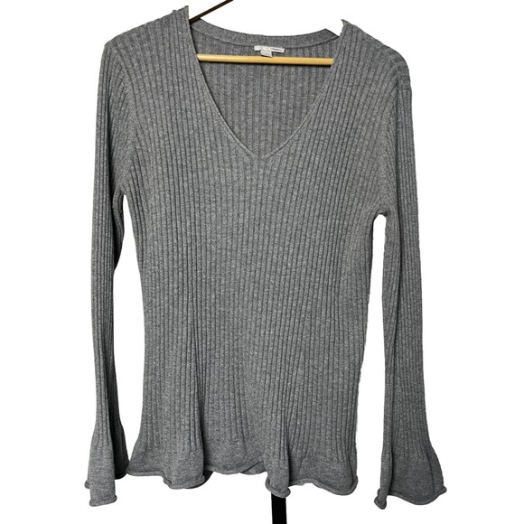 Halogen Gray Boho Sweater XL Bell Sleeves Soft Ribbed Cozy Pullover Cottagecore - Picture 1 of 5